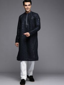 Manyavar - Blue Georgette Solid Kurta (Set of 2)