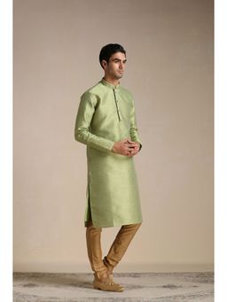 Manyavar - Green Art Silk All Over Self Design Kurta (Set of 2)