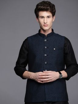Manyavar - Blue Blended Rayon Solid Jacket