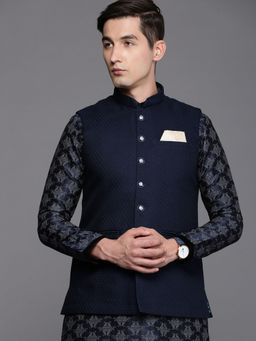 Manyavar - Blue Blended Viscose Solid Jacket