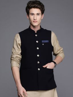 Manyavar - Blue Blended Rayon Solid Jacket