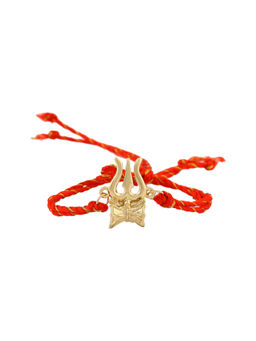 Estele - Gold Plated Trishool & Damru Designer Rakhi with Divine Red Silk Thread