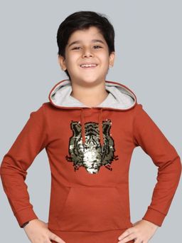 PLUM TREE - Rust Hooded Full Sleeves Pull On Hoodie