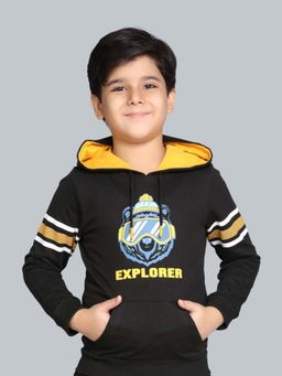 PLUM TREE - Black Hooded Full Sleeves Pull On Hoodie