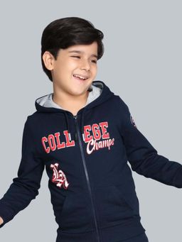 PLUM TREE - Navy Blue Hooded Full Sleeves Zipper Jacket