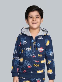 PLUM TREE - Navy Blue Hooded Full Sleeves Zipper Jacket