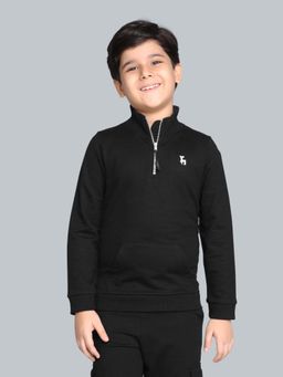 PLUM TREE - Black High Neck Full Sleeves Zipper Sweatshirt