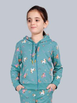 PLUM TREE - Blue Hooded Full Sleeves Zipper Jacket