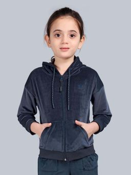 PLUM TREE - Navy Blue Hooded Full Sleeves Zipper Jacket