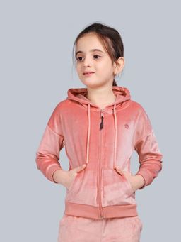 PLUM TREE - Peach Hooded Full Sleeves Zipper Jacket