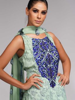 Shruti S - Green Hand Painted And Embroidered Sharara (Set of 3)