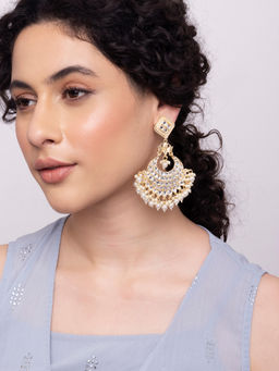 Indya - Gold Multi Shape Kundan Pearl Drop Chandbali Earrings