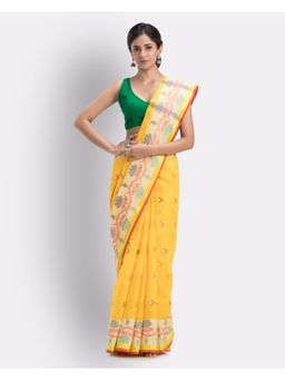 Angoshobha - Yellow Woven Design Pure Cotton Handloom Tant Saree