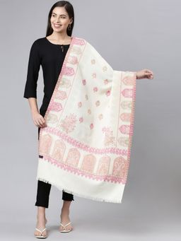 Pashmoda - Women White Kaani Woollen Shawl