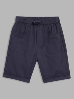 Blue Giraffe - Boys Navy Blue Solid Straight Fit Mid-Rise Shorts