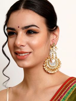 Karatcart - Gold Plated Grey Meena Pearl and Kundan Dangler Earrings for Women