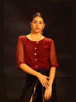 Banana Labs - Illume Dusk Maroon Kota Doria Blouse With Lining