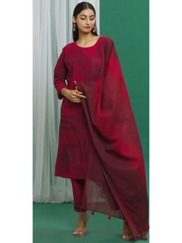 Banana Labs - Women Maroon Cotton Stripe Print Dupatta