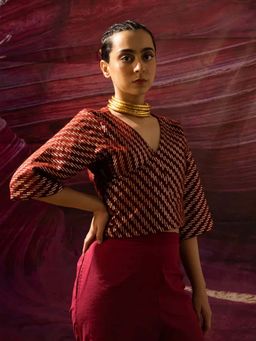 Banana Labs - Aurum Gilded Block Maroon Blouse