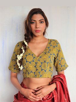 Chidiyaa - Yellow Hand Block-Printed Cotton Blouse
