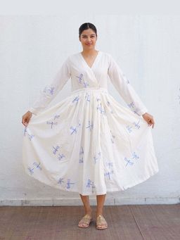 Chidiyaa - Soleil Block printed Cotton White Dress