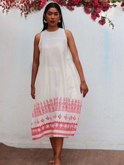 Chidiyaa - White Faryat Block Printed Cotton Dress