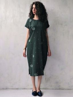 Chidiyaa - Green Block printed Cotton Dress