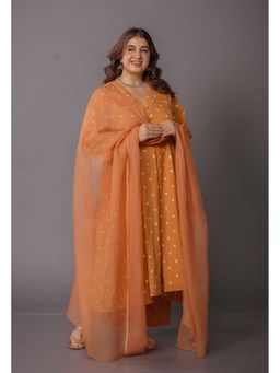 The Indian Ethnic Co. - Solid Kota Doria Cotton Orange Dupatta