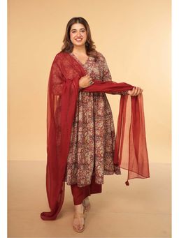 The Indian Ethnic Co. - Solid Kota Doria Cotton Maroon Dupatta