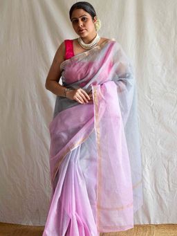 Sundarii - Women's Pink Rangrez Ruh Kota Doria Saree without Blouse