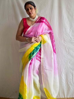 Sundarii - Women's Pink Satrangi Saaz Tie And Dye Kota Silk Saree without Blouse