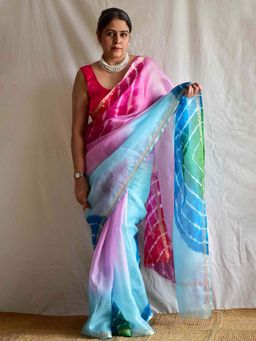 Sundarii - Women's Blue Rajasi Rang Tie And Dye Kota Silk Saree without Blouse