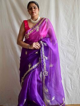 Sundarii - Women's Purple Rajwada Kacchi Gota Patti Kota Silk Saree without Blouse