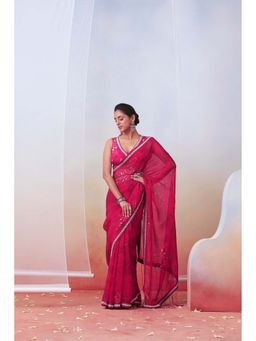 ISHA GUPTA TAYAL - Pink Organza Embroidered Pre-draped Saree with Stitched Blouse