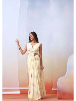 ISHA GUPTA TAYAL - Crepe Embroidered Pre-draped Saree with Stitched Blouse