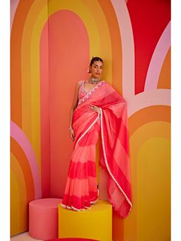 ISHA GUPTA TAYAL - Pink Organza Embellished Saree with Stitched Blouse & Petticoat