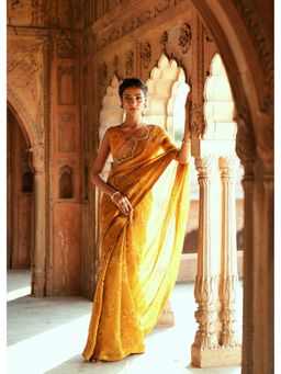 ISHA GUPTA TAYAL - Chanderi Embellished Saree with Stitched Blouse & Petticoat
