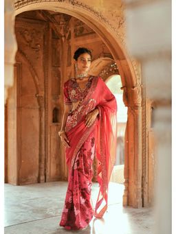 ISHA GUPTA TAYAL - Silk Zardozi Embellished Saree with Stitched Blouse & Petticoat