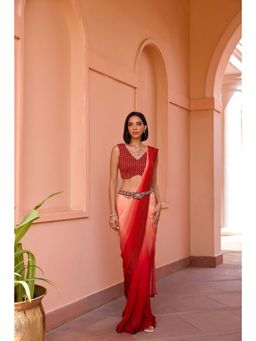 ISHA GUPTA TAYAL - Crepe Embroidered Pre-draped Saree with Stitched Blouse & Belt