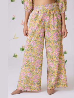 Okhai - Orchard Hand block Printed Pure Cotton High-Waisted Pants