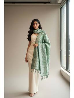 Meeta's - Ara Light Green Silk Woven Design Scarf