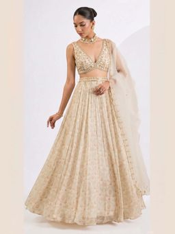 Neha Khullar - Printed Hand Embroidery Zardozi Ivory Lehenga with Blouse & Dupatta
