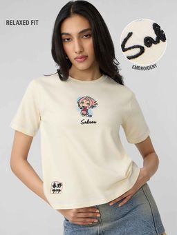 The Souled Store - Off White Printed Relaxed Fit T-Shirt