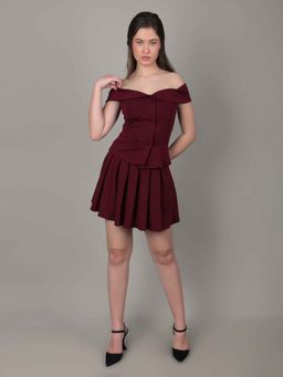 IKI CHIC - Burgundy Solid Fitted Top and Skirt (Set of 2)
