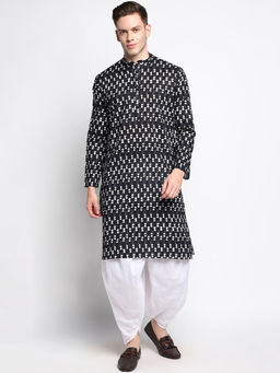 Devoiler - Men Block Printed Black Fine Cotton Kurta