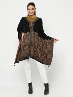 KnitStudio - Black Tribal Casual Floral Knitted Shawl
