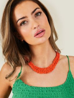 Accessorize London - Women Orange Plait Seed bead Collar Necklace