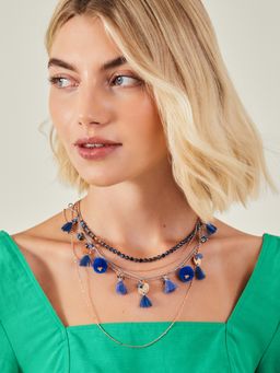 Accessorize London - Women Navy Blue Layered Coin Tassel Necklace