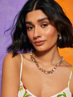 Accessorize London - Women Gold Eclectic Gemstone Collar Necklace