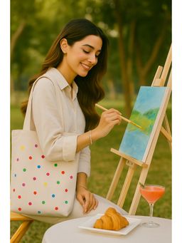 MasQ - Womens Embroidered Beige Tote Bag